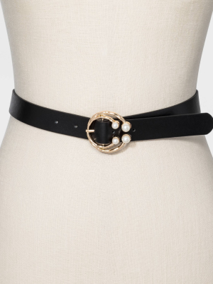 Women's Pearl Center Bar Belt - A New Day™ Black