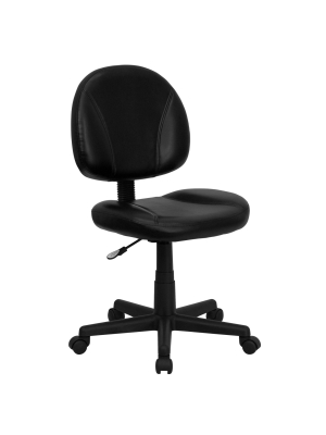 Mid-back Black Leather Ergonomic Swivel Task Chair - Belnick