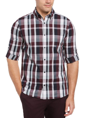 Untucked Roll Sleeve Slim Fit Buffalo Check Shirt