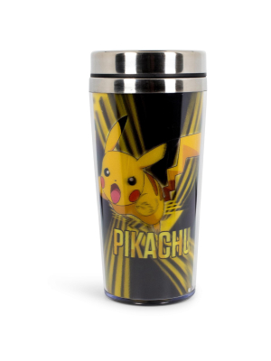 Just Funky Pokemon Lenticular Pikachu 16oz Travel Coffee Mug Tumbler W/ Non-spill Metal Lid