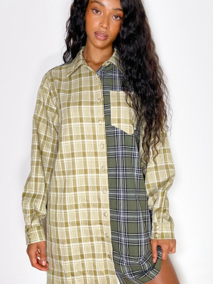 Green Two Tone Checked Shirt Dress