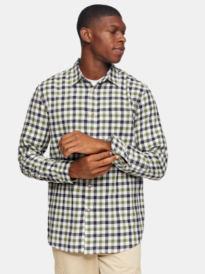 Khaki Gingham Check Slim Shirt