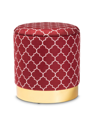 Serra Quatrefoil Velvet Upholstered Metal Storage Ottoman - Baxton Studio