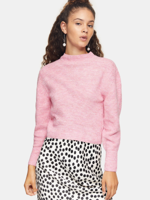 Pink Chevron Cropped Knitted Sweater