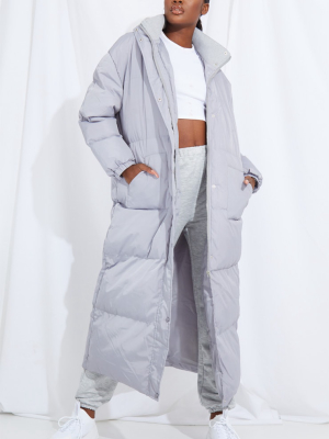 Tall Grey Longline Puffer Coat