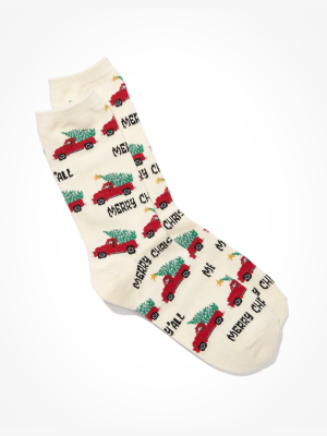 Ae Christmas Tree Truck Crew Sock