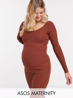 Asos Design Maternity Long Sleeve Scoop Neck In Rust