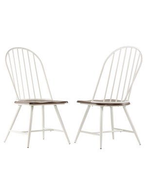 Set Of 4 Juniper Lane Mixed Media Windsor Dining Chair Metal/white/dark Oak - Inspire Q