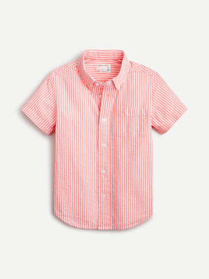 Boys' Short-sleeve Shirt In Orange Seersucker