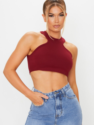 Burgundy Crepe Racer Neck Crop Top