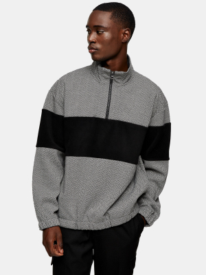 Gray Texture Panel 1/4 Zip Sweatshirt