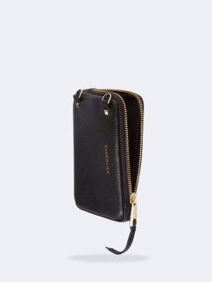 Pebble Leather Expanded Zip Pouch - Black/Silver