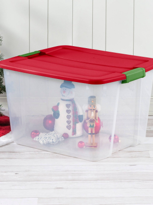 Sterilite 66qt Latching Utility Storage Tub And Totes Red Lid And Green Latch