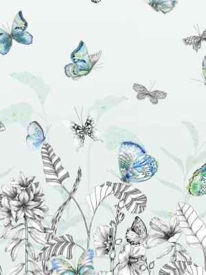 Papillons Wall Mural In Eau De Nil From The Mandora Collection By Designers Guild