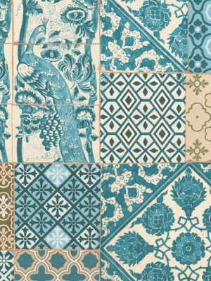 Melissa Tile Deco Wallpaper In Blue, Brown, And Green By Bd Wall