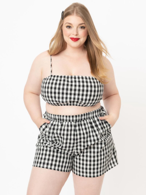 Plus Size Black & White Gingham Crop Top