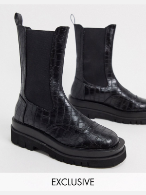 Z_code_z Exclusive Nora Vegan Chunky Chelsea Boots In Black Croc