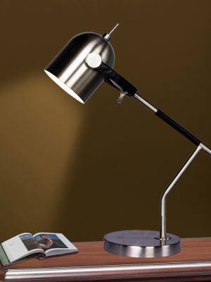 Wrapped Black Leather & Brushed Metal Task Lamp Steel - Fangio Lighting