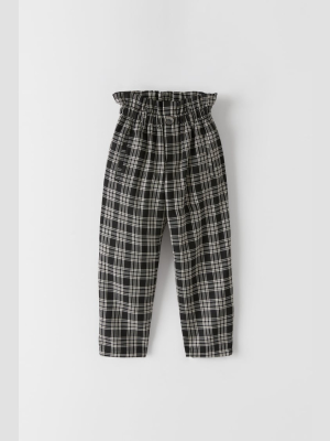 Elasticized Plaid Pants