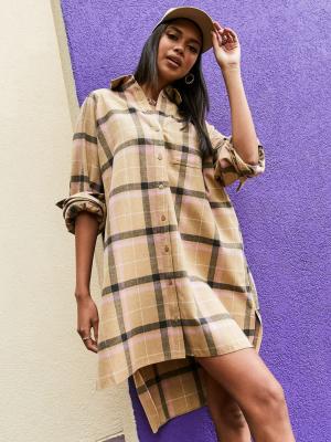 Asos Design Oversized Boyfriend Mini Shirt Dress In Plaid