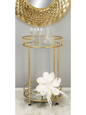 Contemporary Round Bar Cart With 2 Mirrored Trays Gold - Olivia & May
