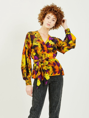 Silk Mix Wrap Blouse