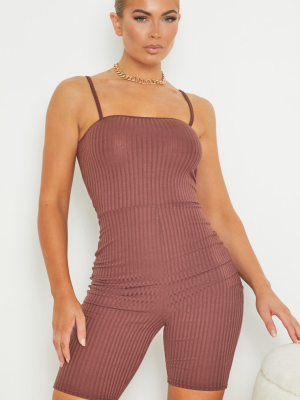 Chocolate Ribbed Strappy Unitard