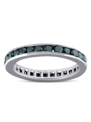 Pompeii3 1 1/2ct Treated Black Diamond Channel Set Eternity Ring 14k White Gold