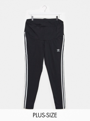 Adidas Originals Plus Logo Three Stripe Leggings In Black