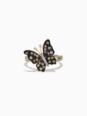 Effy Nature 14k Yellow Gold Cognac & White Diamond Butterfly Ring, 0.45 Tcw