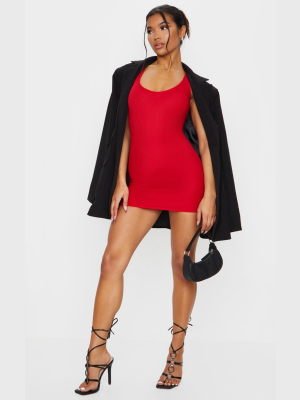 Red Ribbed Scoop Neck Bodycon Dress