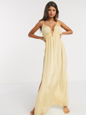 Asos Design Fuller Bust Rope Detail V Front Beach Maxi Dress In Golden Yellow