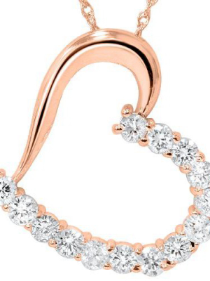 Pompeii3 1 1/20ct Diamond Heart Pendant 14k Rose Gold 1" Tall