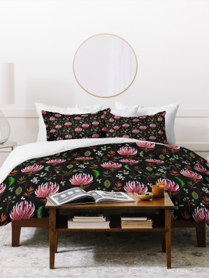 Black Floral Holli Zollinger Protea Boho Duvet Cover - Deny Designs