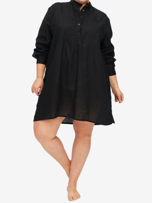 Short Sleep Shirt Black Linen Plus