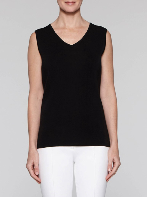 V-neck Knit Tank Top, Black