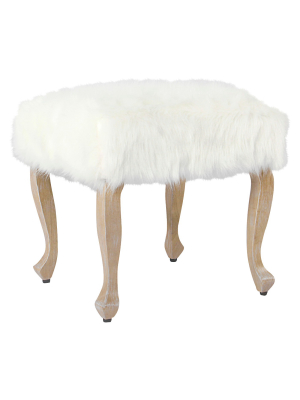 Faux Fur Ottoman With Wood Legs - Homepop