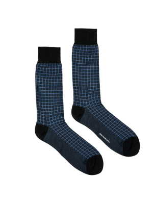 Men's Windowpane Check Graphic Dress Socks - Blue