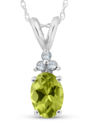 Pompeii3 5/8ct Oval Peridot & Diamond Solitaire Pendant 14k White Gold With 18" Chain