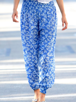 Harem Trousers | Oak Leaf Marina Blue/white
