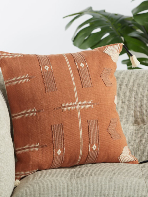 Longwa Hand-loomed Tribal Pillow In Terracotta & Cream