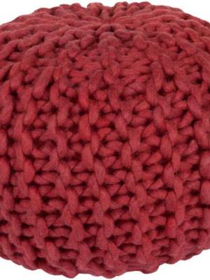 Fargo Wool Pouf In Bright Red Color