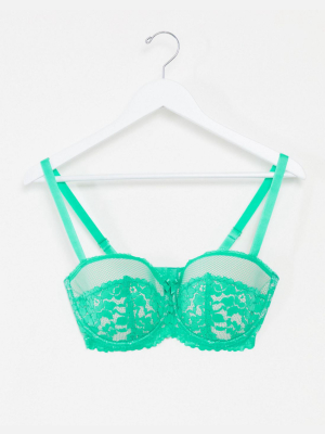 Ivory Rose Fuller Bust Lace And Mesh Mix Balconette Bra In Bright Green