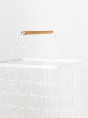 Wire Hamper With Wooden Handles