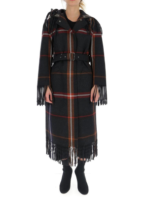 Salvatore Ferragamo Fringe Trim Plaid Coat