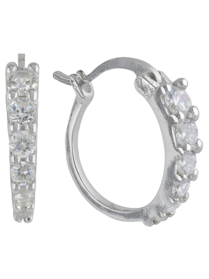 Women's Sterling Silver Cubic Zirconia Hoop Earring - Silver