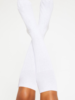 White Ribbed Knee High Football Socks