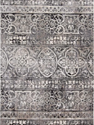 Feizy Kano Distressed Geometric Floral Rug - Charcoal Gray - Available In 8 Sizes