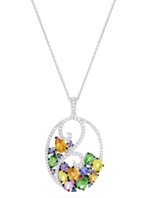 Effy Watercolors 14k White Gold Multi Sapphire & Diamond Pendant, 3.96 Tcw