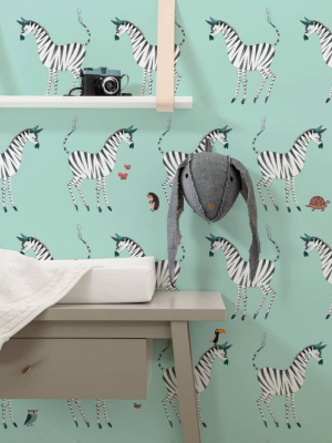 Zebra Kids Wallpaper In Mint By Kek Amsterdam